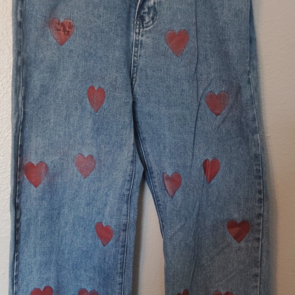 Shein Heart print Jeans Denim Size Large - Picture 4 of 16